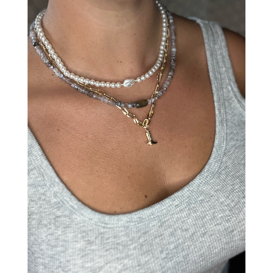 Pearl Layered Cowgirl Boot Necklace