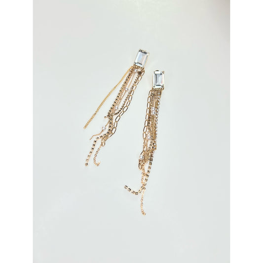 Rhinestone Pearl Long Drop Earrings